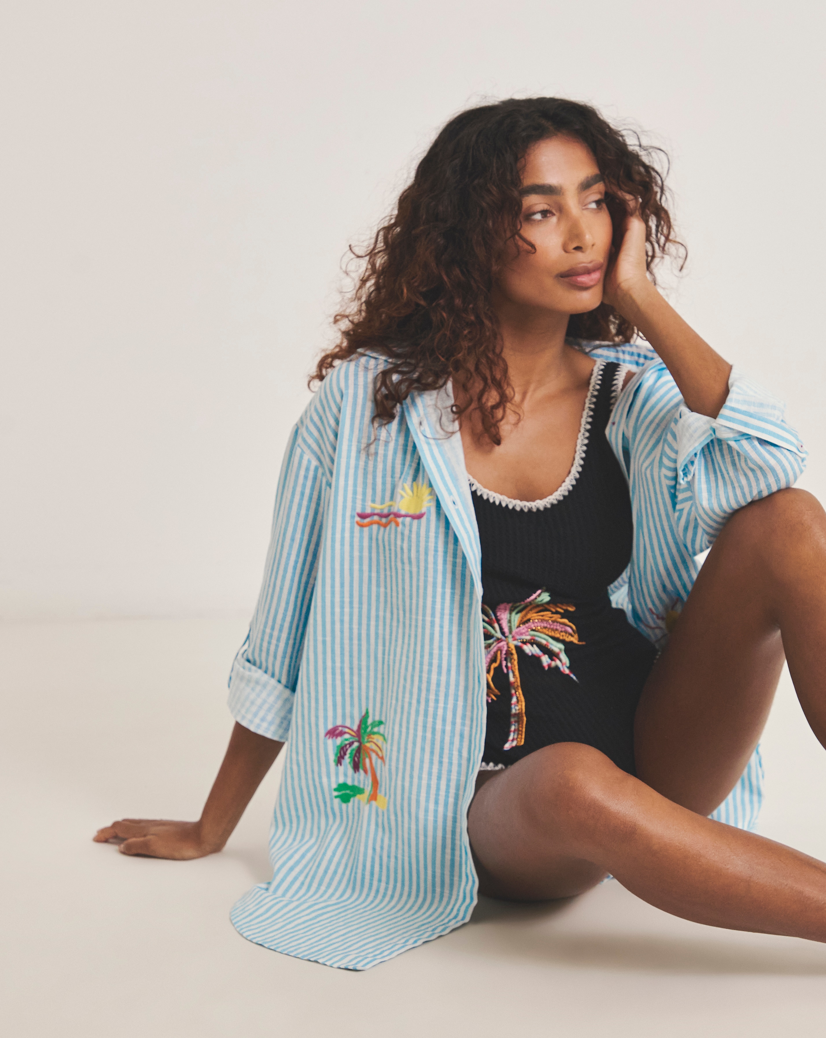 Embroidered Button Up Beach Shirt