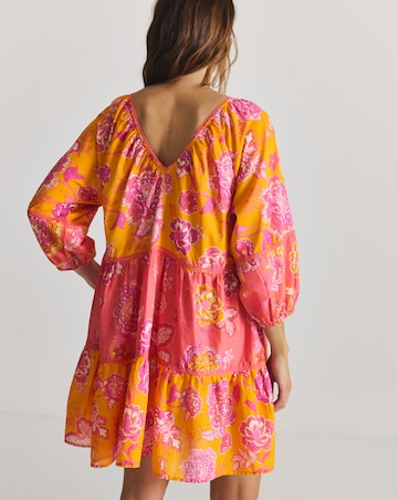 Figleaves Contrast Floral Tiered Mini Beach Dress