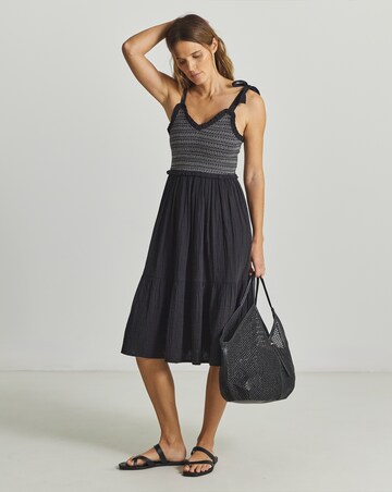 Beach to Beach Contrast Stitch Shirred Beach Dress