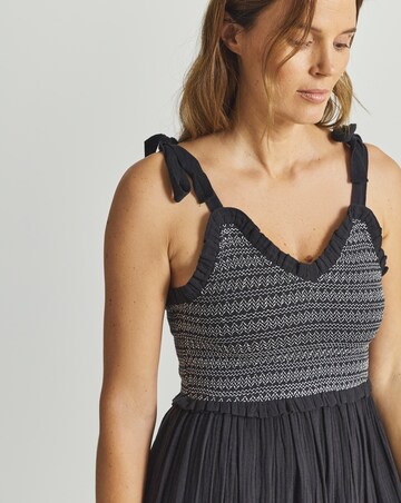 Beach to Beach Contrast Stitch Shirred Beach Dress