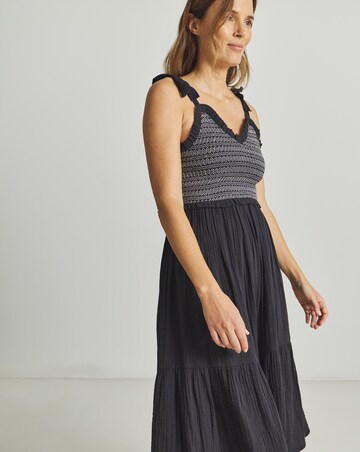 Beach to Beach Contrast Stitch Shirred Beach Dress