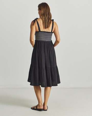 Beach to Beach Contrast Stitch Shirred Beach Dress