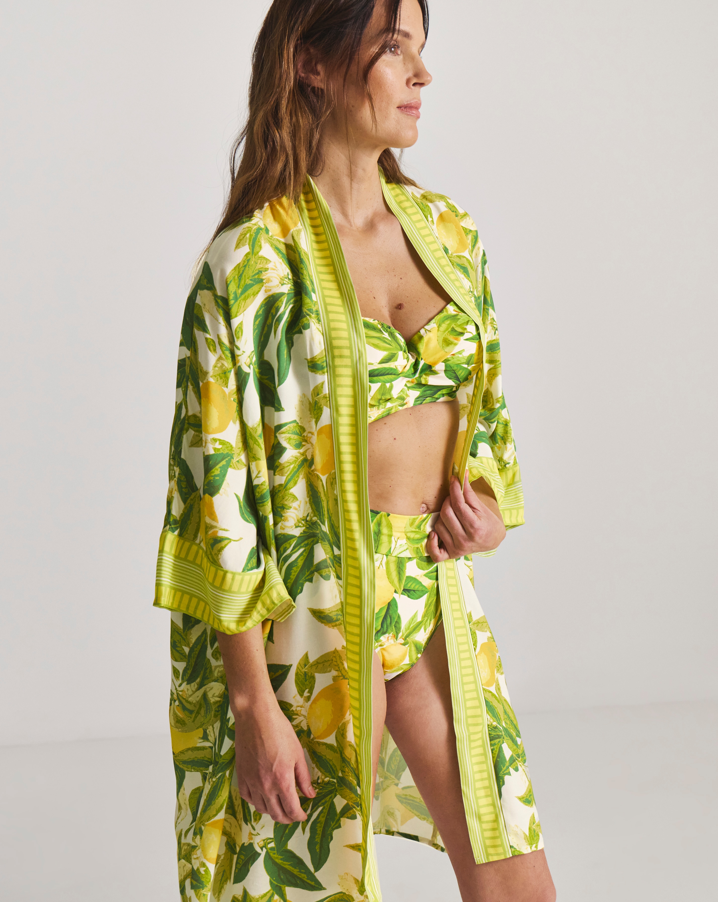 Border Print Open Maxi Kaftan