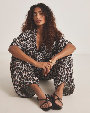 Oversized Leopard Print Shirt And Trouser Beach Co-Ord Set