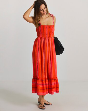 Jacquard Stripe Shirred Maxi Beach Dress