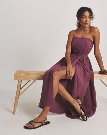 Wrap Front Cotton Bandeau Beach Midi Dress