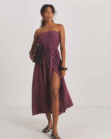 Wrap Front Cotton Bandeau Beach Midi Dress