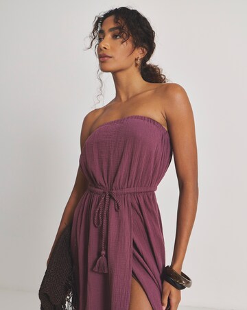 Wrap Front Cotton Bandeau Beach Midi Dress