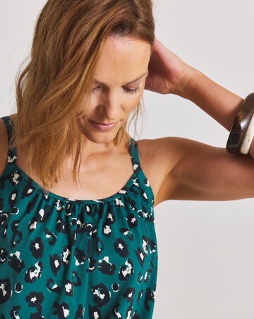 Teal Leopard Print Blouson Tankini Top