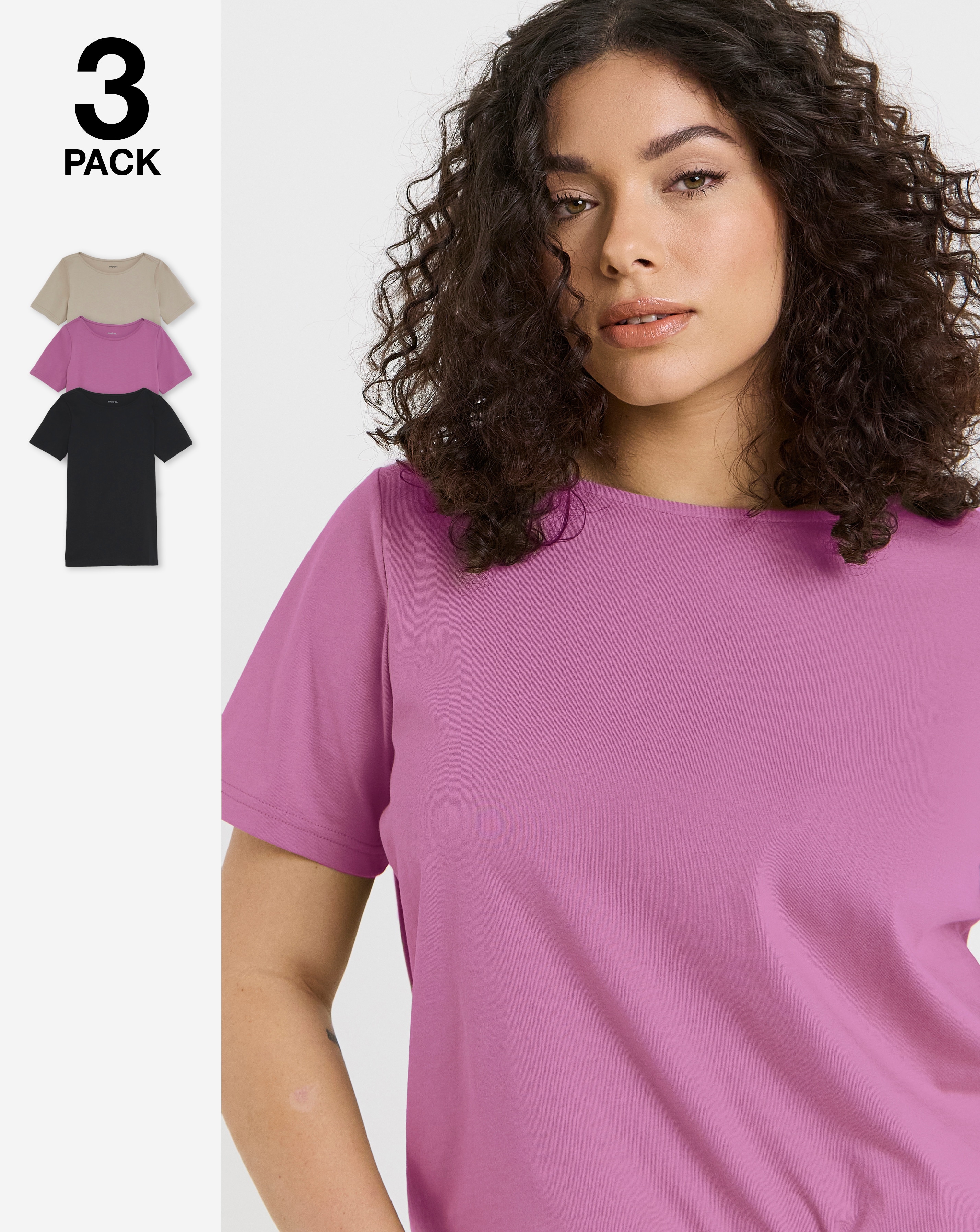 3 Pack Short Sleeve Slash Neck Tops