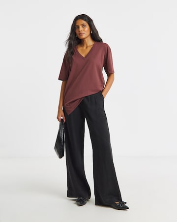 Washed Burgundy Oversized Slouchy V Neck T-Shirt