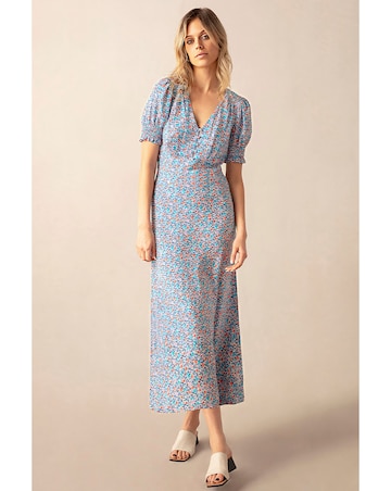 Ro&Zo Ditsy Print Shirred Cuff Midi Dress