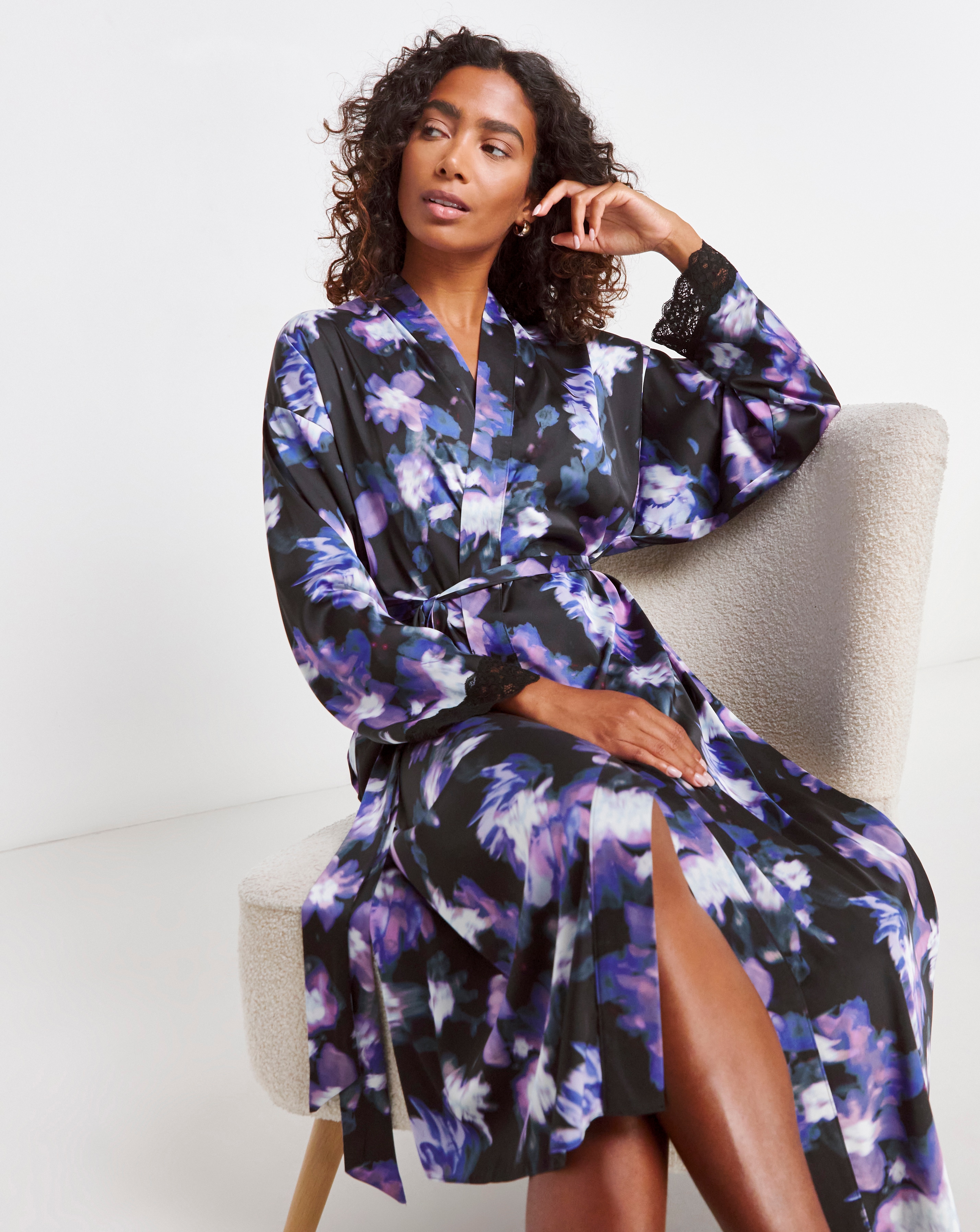 Figleaves Stretch Satin Kimono Gown