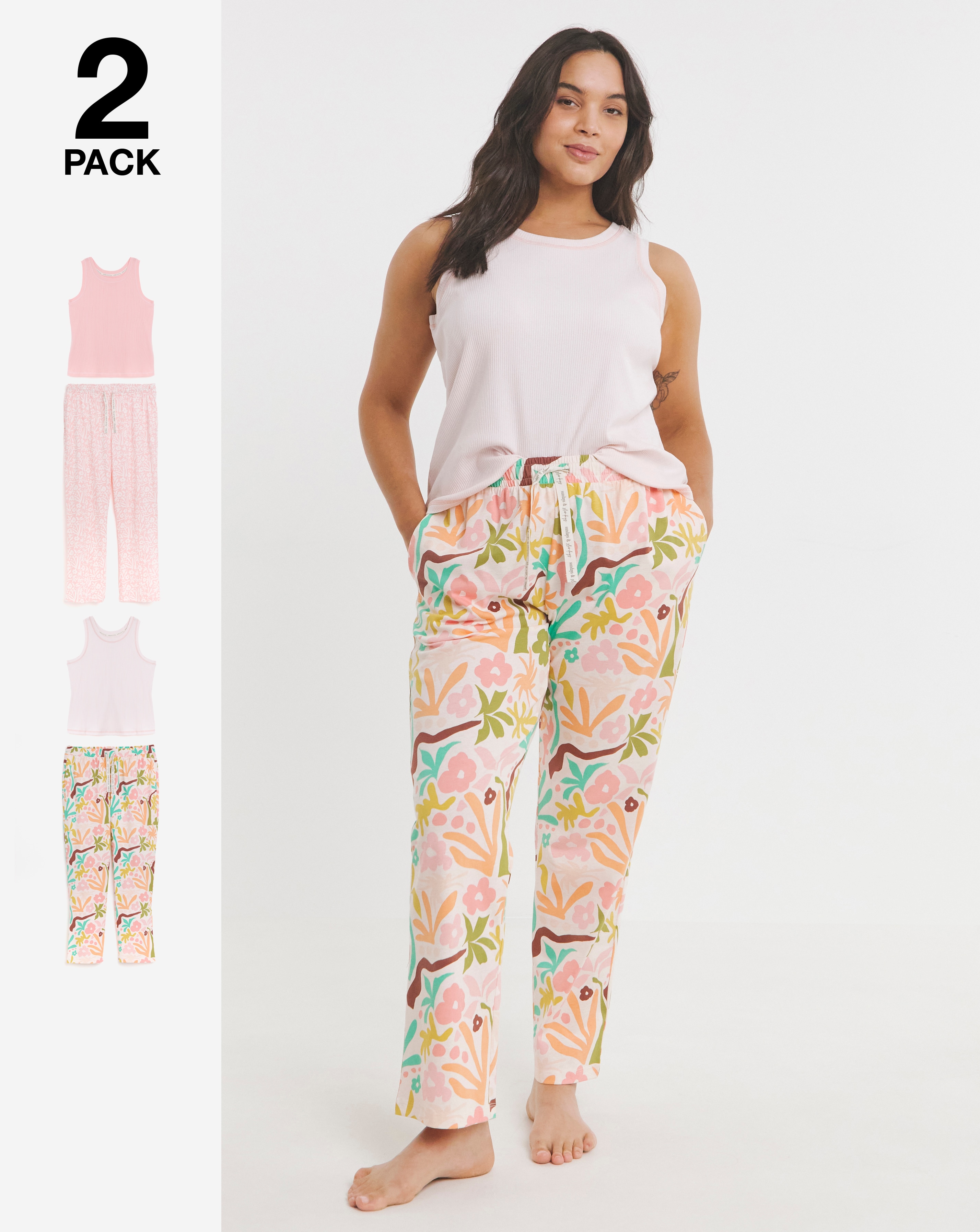 2 Pack Ribbed Racer Vest PJ Set