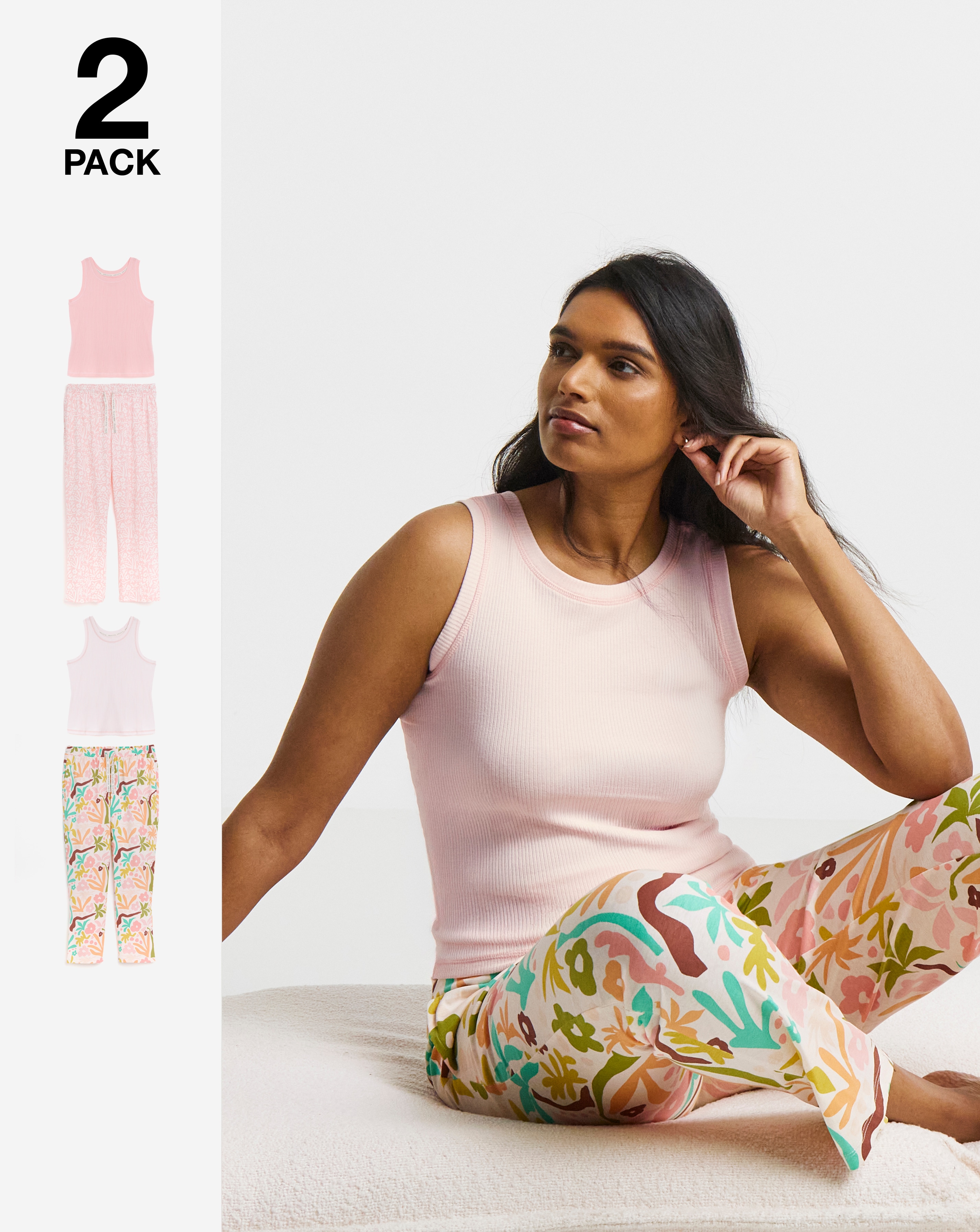 2 Pack Ribbed Racer Vest PJ Set