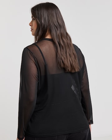 Simply Be Black Mesh Long Sleeve Top