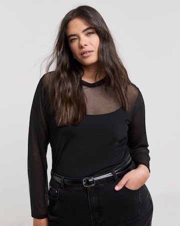 Simply Be Black Mesh Long Sleeve Top
