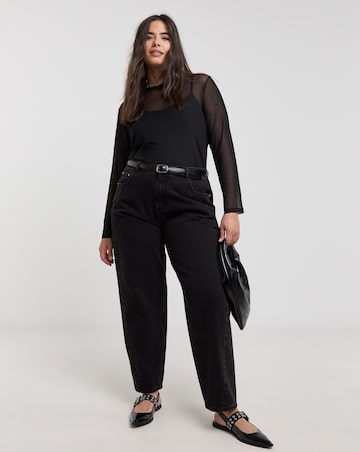 Simply Be Black Mesh Long Sleeve Top