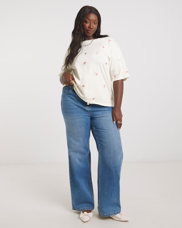 Simply Be Ecru Cherry & Stawberry Embroidered T-Shirt