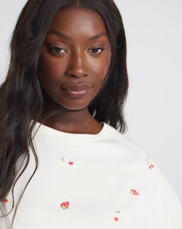 Simply Be Ecru Cherry & Stawberry Embroidered T-Shirt