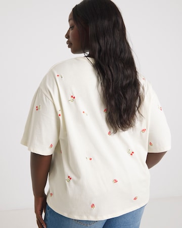 Simply Be Ecru Cherry & Stawberry Embroidered T-Shirt