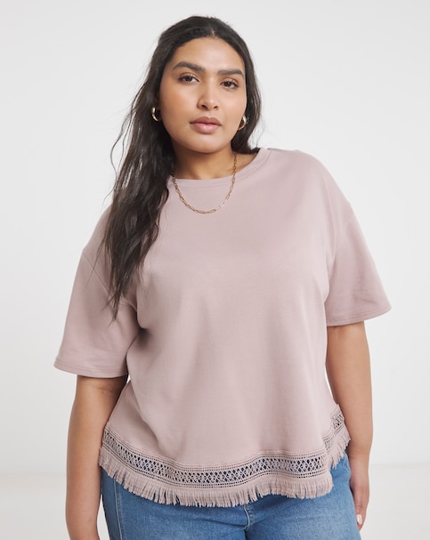 Simply Be Mocha Fringe Hem T-Shirt