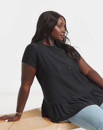 Simply Be Black Broderie Cap Sleeve Peplum Top