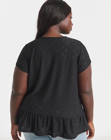 Simply Be Black Broderie Cap Sleeve Peplum Top