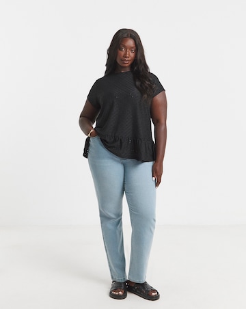 Simply Be Black Broderie Cap Sleeve Peplum Top