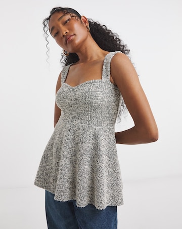 Simply Be Black & White Boucle Sweetheart Neck Peplum Top