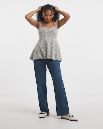 Simply Be Black & White Boucle Sweetheart Neck Peplum Top