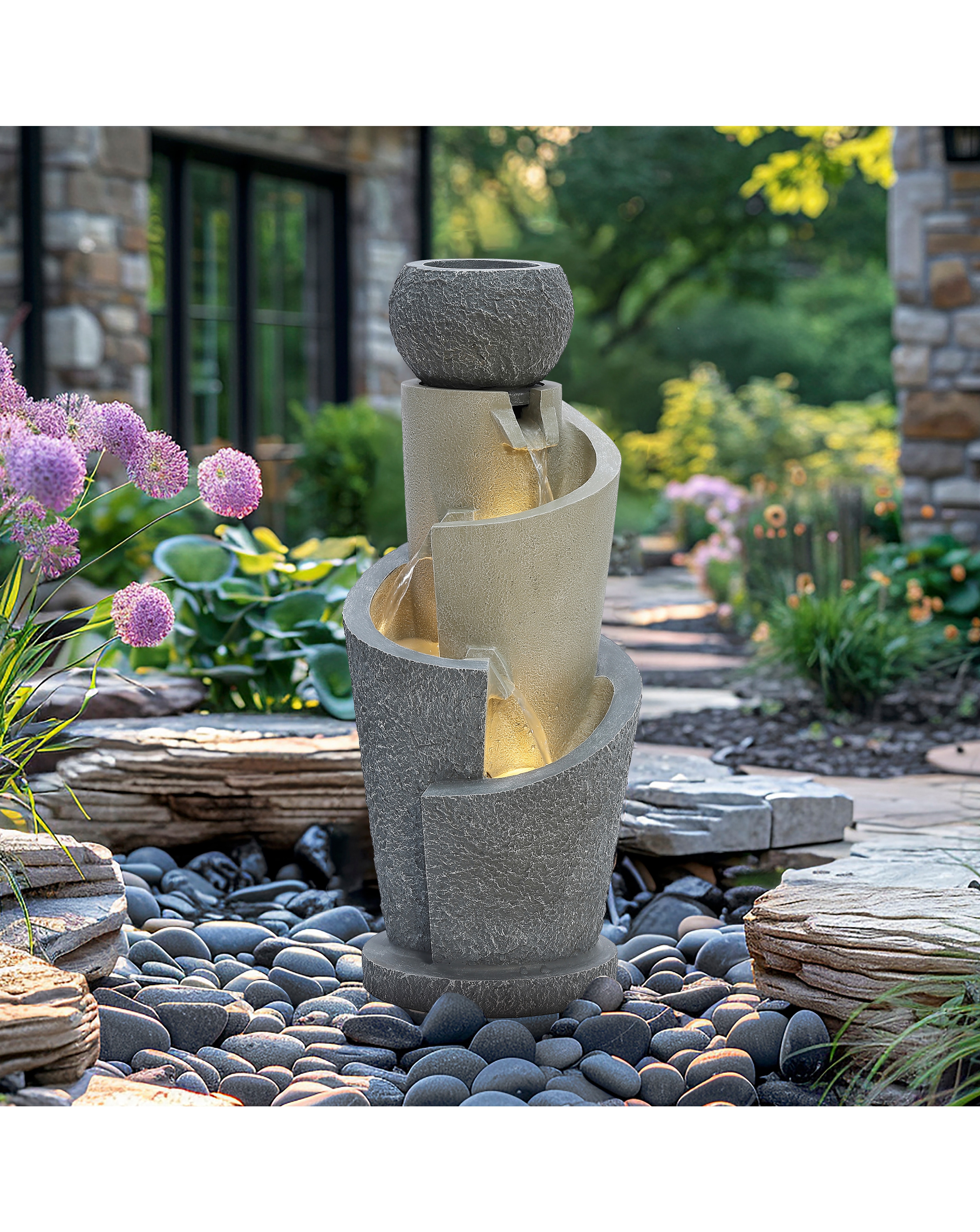 3 Tier Cascading Spiral Water Feature