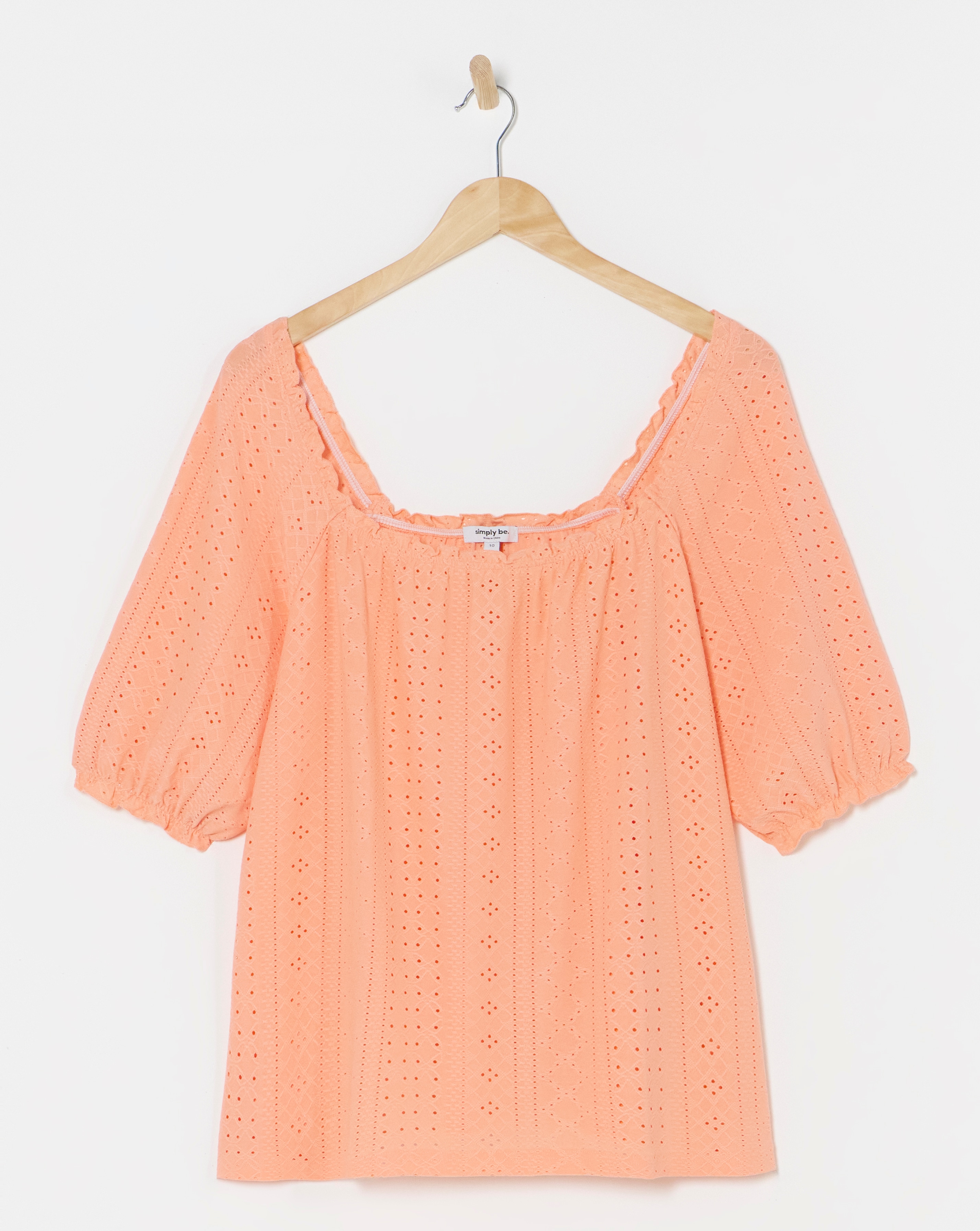 Coral Jersey Broderie Square Neck Top