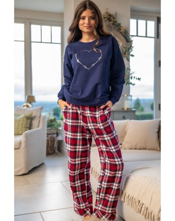 Pour Moi Pour Moi Logo Sweatshirt Cosy Check Pyjama Set