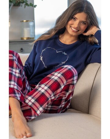 Pour Moi Pour Moi Logo Sweatshirt Cosy Check Pyjama Set