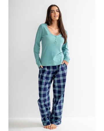 Pour Moi Rib Jersey Lace Trim Henley Top and Check Trouser Pyjama Set