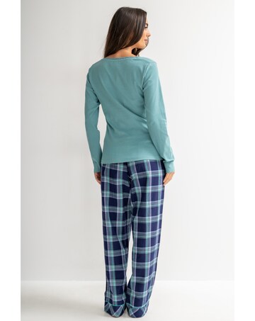 Pour Moi Rib Jersey Lace Trim Henley Top and Check Trouser Pyjama Set