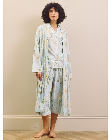 Pale Blue Wisteria Cotton Grandpa Dressing Gown