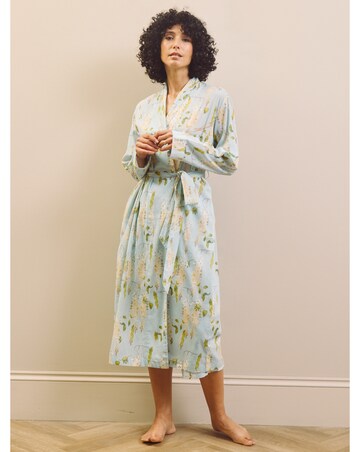 Pale Blue Wisteria Cotton Grandpa Dressing Gown