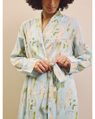Pale Blue Wisteria Cotton Grandpa Dressing Gown
