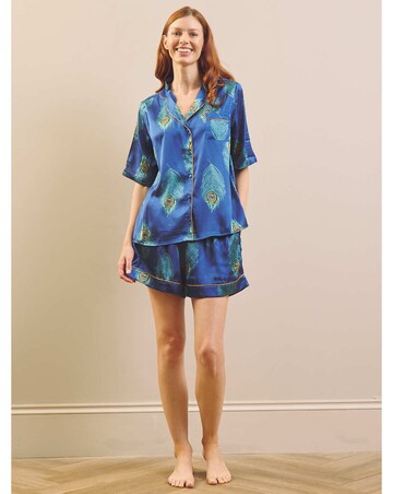 Navy Peacock Feather Shortie Pj