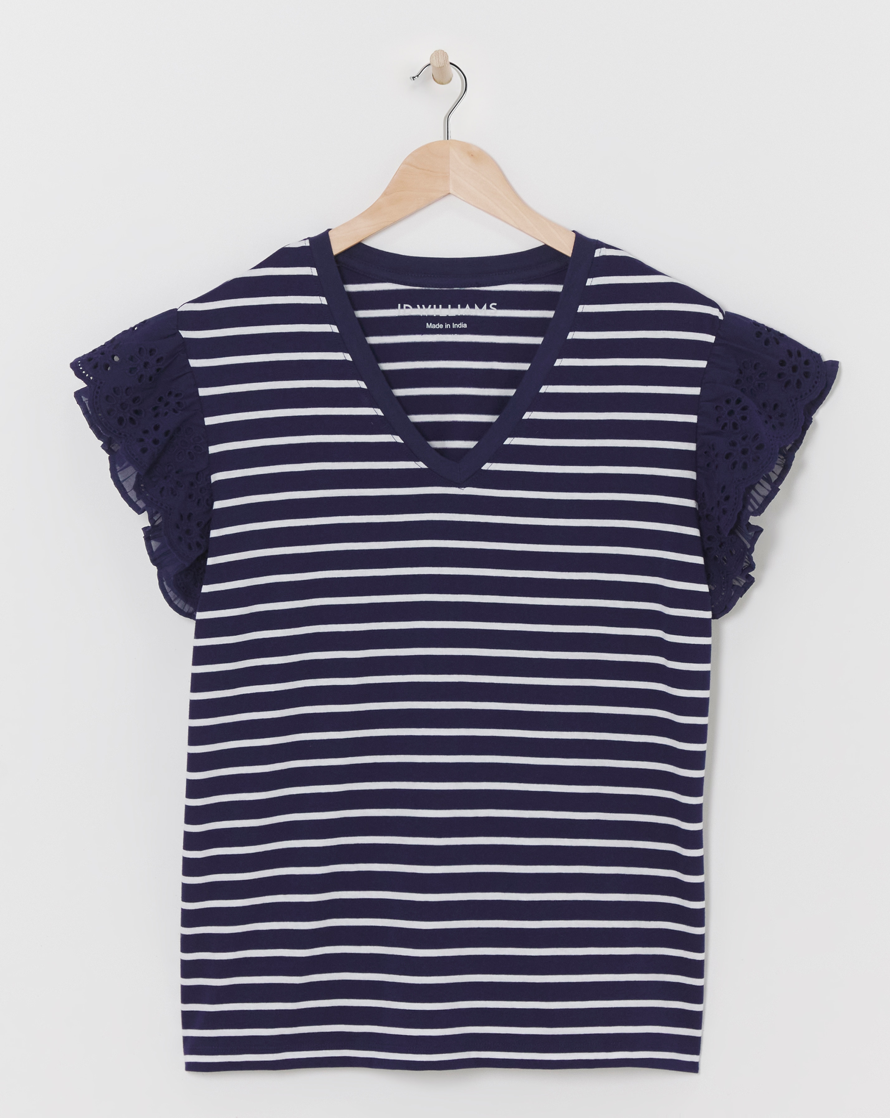 Plisse & Broderie Sleeve V Neck Top