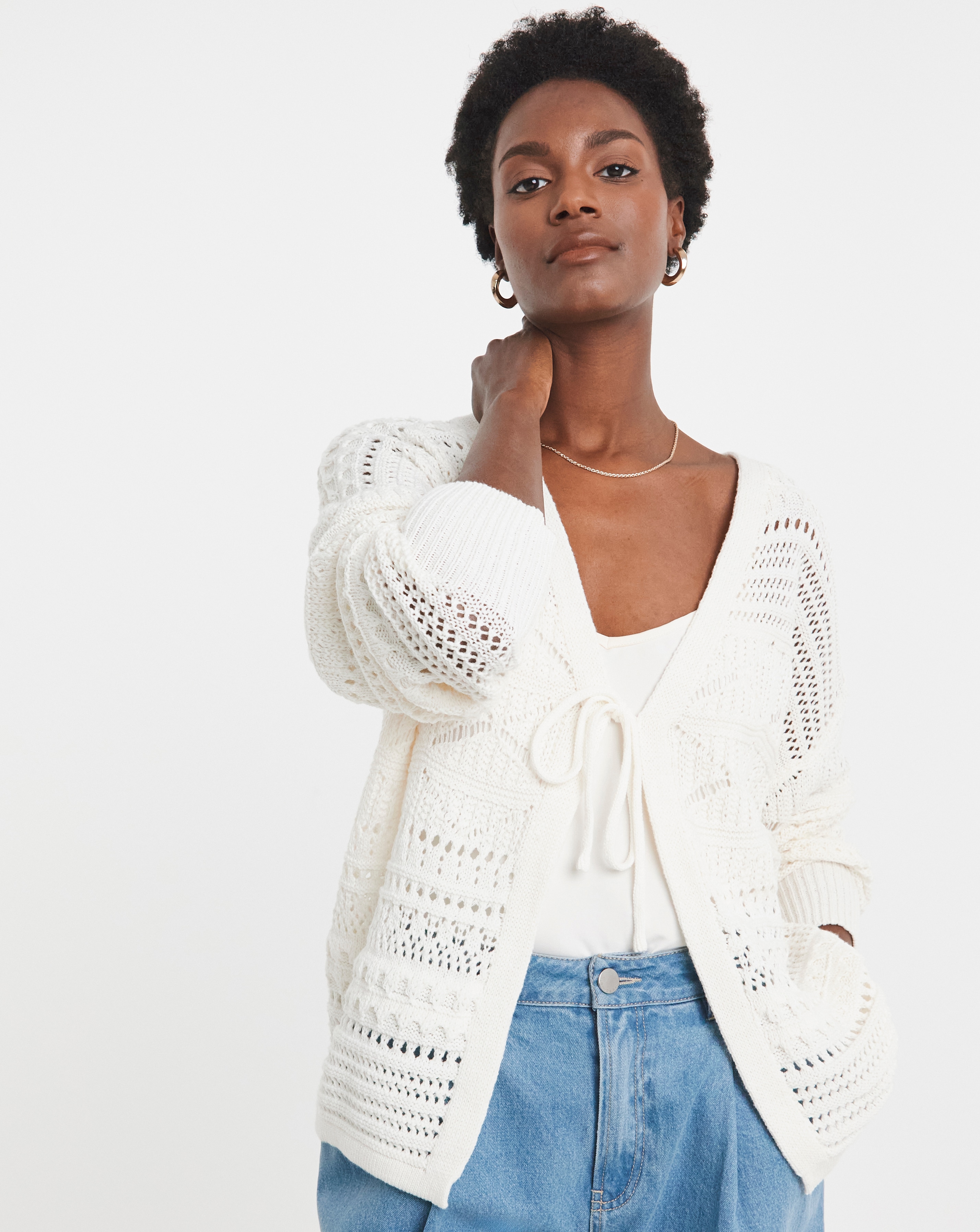 TIE FRONT CROCHET CARDIGAN