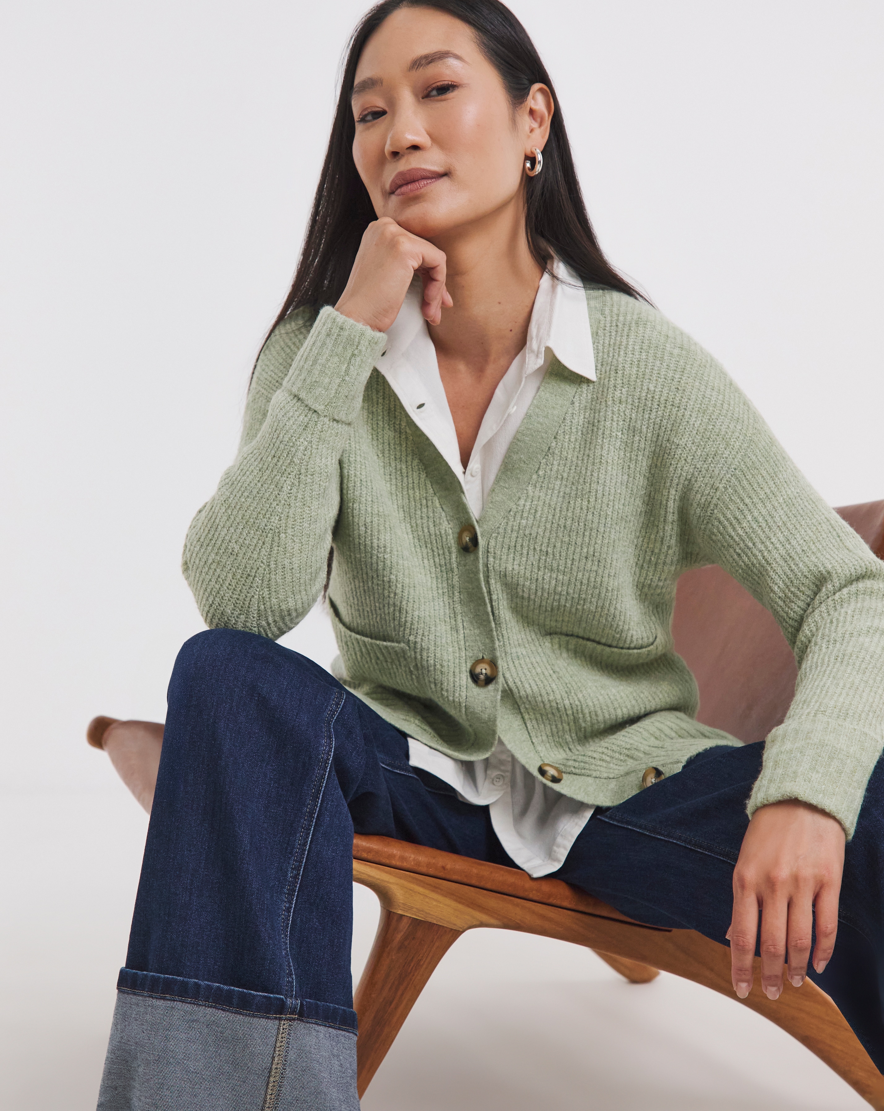 SPONGE BUTTON RIB CARDIGAN