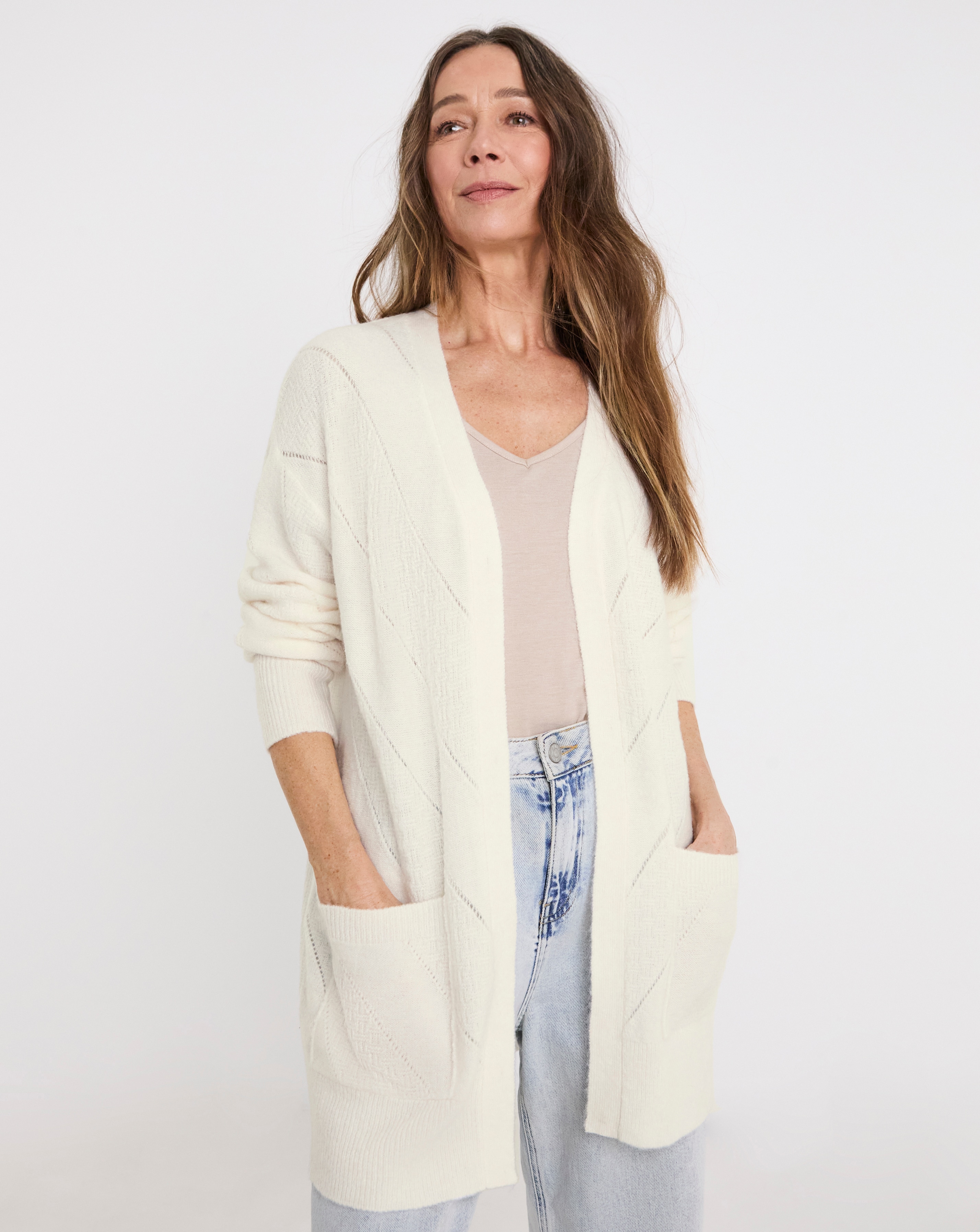 MID LENGTH POINTELLE CARDIGAN