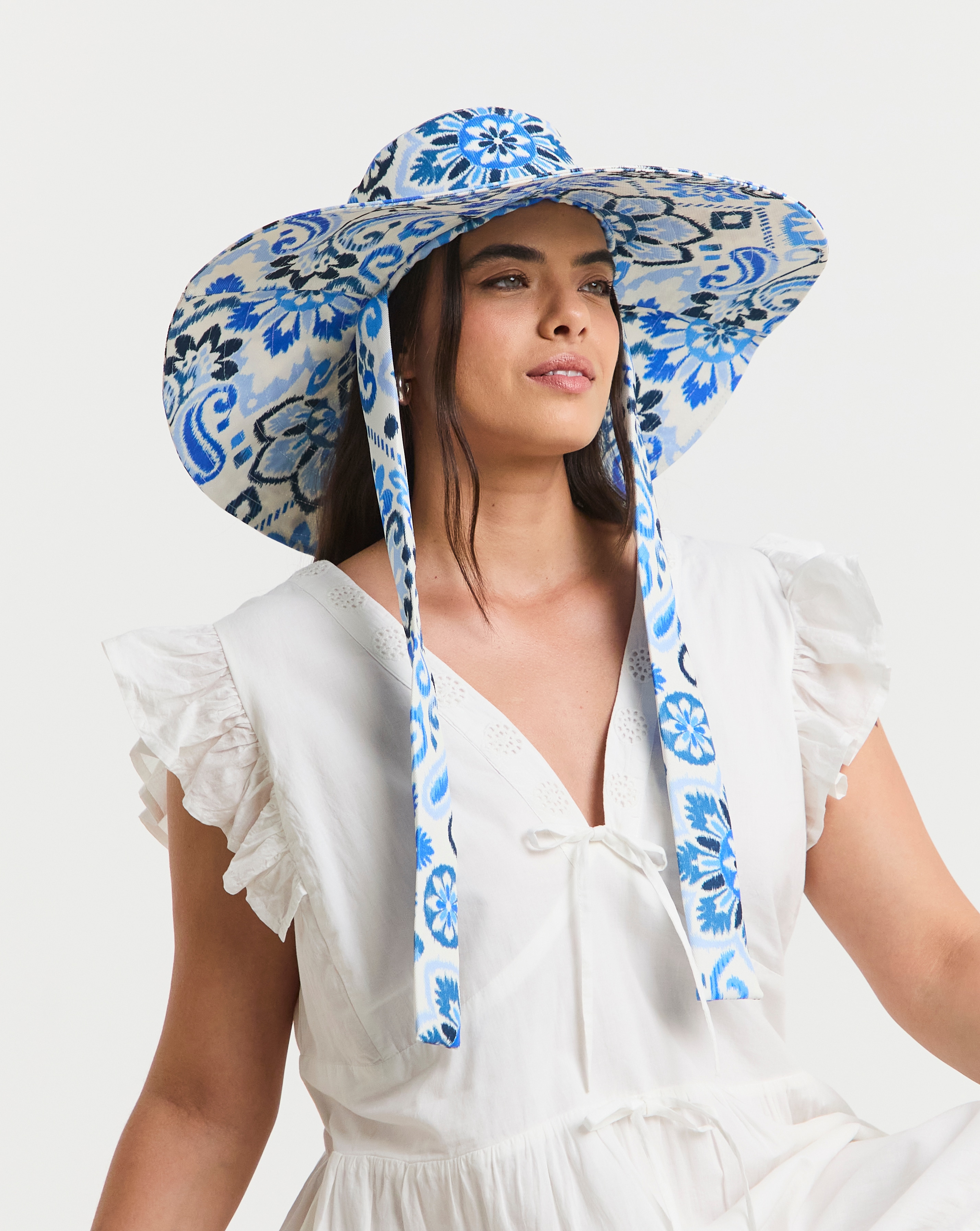 Printed Tie Detail Sun Hat