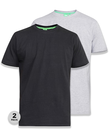 D555 Big & Tall Fenton Pack of 2 Crew Neck T-Shirt - Black/Grey