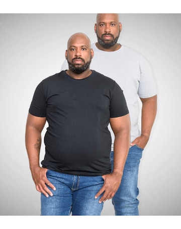 D555 Big & Tall Fenton Pack of 2 Crew Neck T-Shirt - Black/Grey