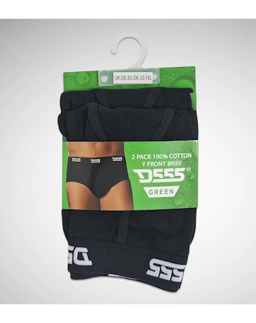 D555 Big & Tall Thompson Pack of 2 Y Front Cotton Briefs - Black