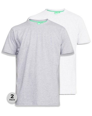 D555 Big & Tall Fenton Pack of 2 Crew Neck T-Shirt - Grey/White